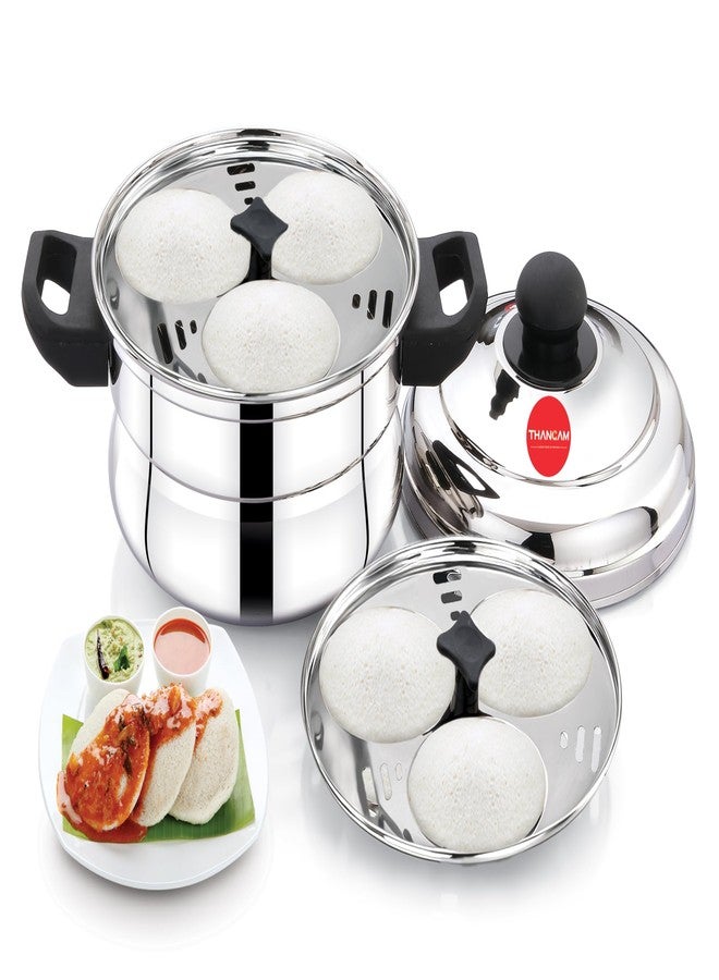 Thangam Stainless Steel Idli Cooker 2 Plates (for 6 Idlies) | Small Idly Cooker Pot | Steel Idli Maker with Silver Lid - Image 1